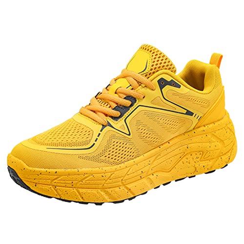 JiuQing Scarpe da Corsa Robuste da Uomo Scarpe da Ginnastica Casual in Rete Scarpe Sportive Incrociate Leggere Antiscivolo,Giallo,43 EU