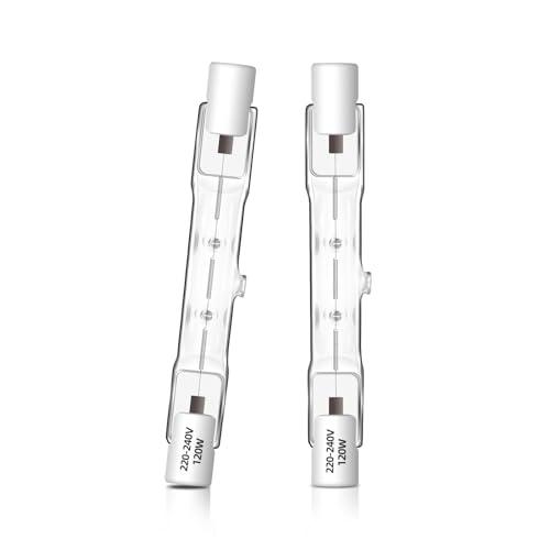Caldarax 2 Pezzi Lampadina Alogena R7s 78mm 120W Dimmerabile, 230V Lampadine Alogene R7s 1800LM Bianca Caldo 2700K, Lampadina Lineare j78 per Lampade da Pavimento, Luci del Paesaggio