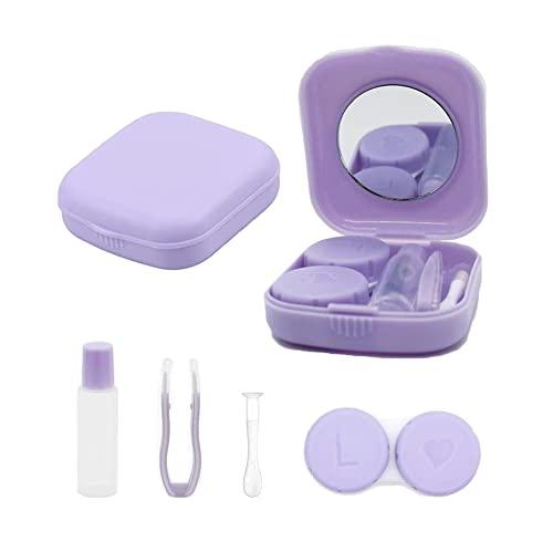 laeeyin Custodia per lenti a contatto Custodia per lenti a contatto igienica portatile Set da viaggio con specchio adatta per le uscite quotidiane (Viola)