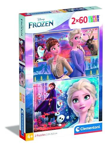 Clementoni - 21609 - Supercolor Puzzle - Disney Frozen - 2X60 Pezzi (Include 2 Puzzle Da 60 Pezzi) - Puzzle Bambini 5 Anni, Puzzle Cartoni Animati - Made In Italy