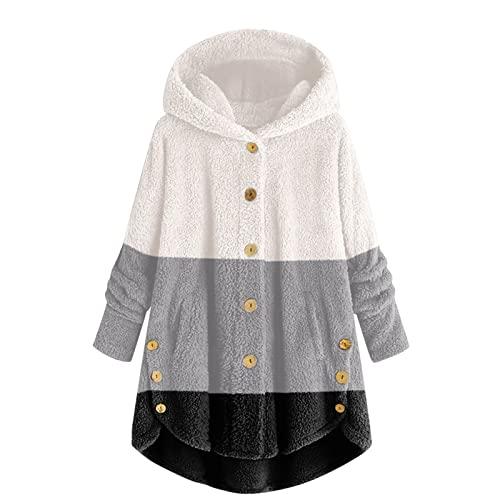 Calda giacca invernale in pile, da donna, calda, invernale, taglie forti, con bottoni, con tasche, b, L