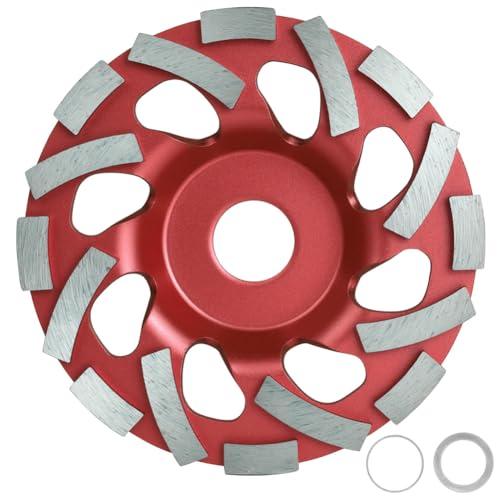 Adiwo Mola a Tazza Diamantata Disco Diamantato 125 x 22,23 mm, Disco Abrasivo Diamantato per levigare Cemento Mattoni Muratura Granito Pietra Intonaco Gesso Qualità Industriale (Rosso)
