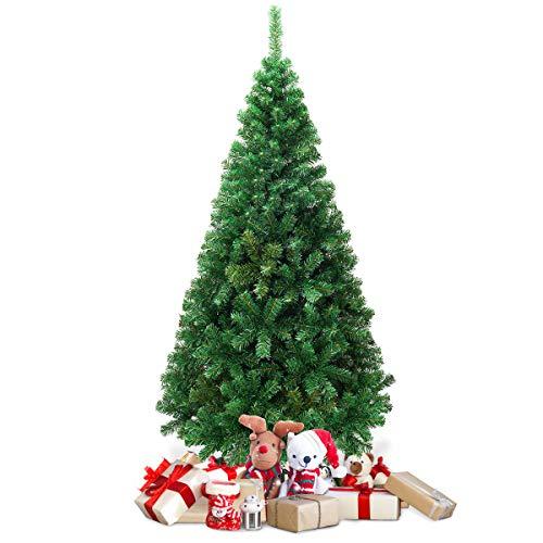 COSTWAY Albero di Natale Artificiale 150/180/210/240 CM, Albero di Natale Verde con 350/650/950/1138 Rami e Base in Metallo, Decorazioni Natalizie per Casa, Ufficio e Negozio (150 CM)