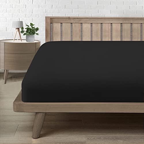 Lenzuolo Sotto con Angoli Matrimoniale 160, Lenzuolo in Premium Microfibra Certifié Oeko-TEX®, Lenzuola Letto Matrimoniale Confortevole Morbido Traspirante Nero 160x190/200 H30 cm