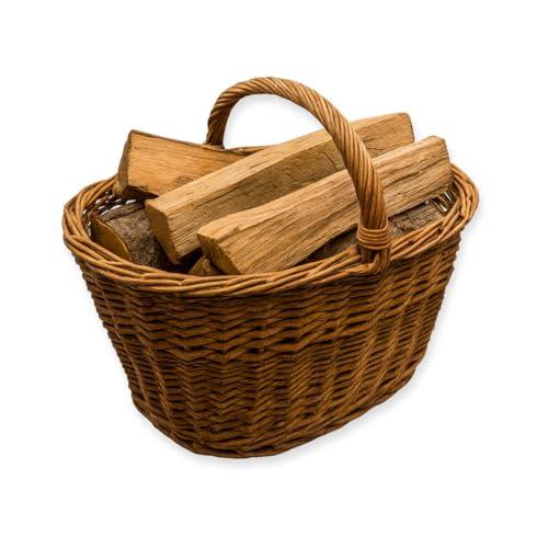 Virsus Cesto in Vimini Portalegna con Manico, misura 47,5x33x38 cm, Cestino intrecciato da Picnic Portaoggetti, Regalo per Feste, Raccolta castagne, Funghi -5432F