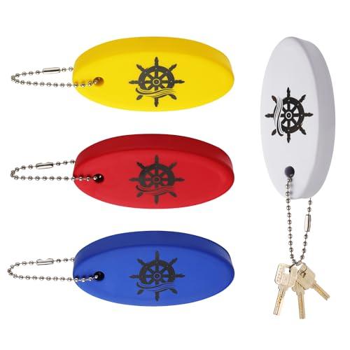 XIHIRCD 4 portachiavi galleggianti a forma di barca, in poliuretano espanso, tubo di salvataggio, pesca, surf, vela, accessori per sport acquatici all'aperto (blu, bianco, rosso, giallo)