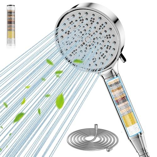 Cobbe Soffione Doccia con Filtro a 20 Fasi, Soffione Anticalcare con Tubo da 1,5M, Soffione Doccia ad Alta Pressione e Risparmio Idrico con 6 Tipi di Getti (Cromato)