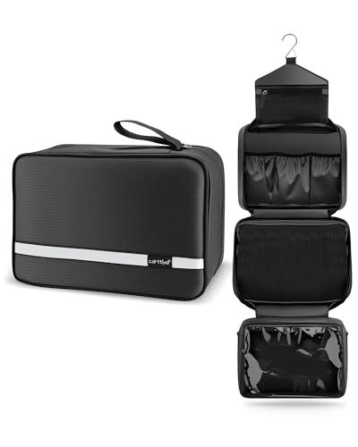 Carttiya Beauty Case da Viaggio, Borsa da Toilette per Donna Uomo Beauty Case Grande Impermeabile, Gancio in Metallo per Appendere, Nero