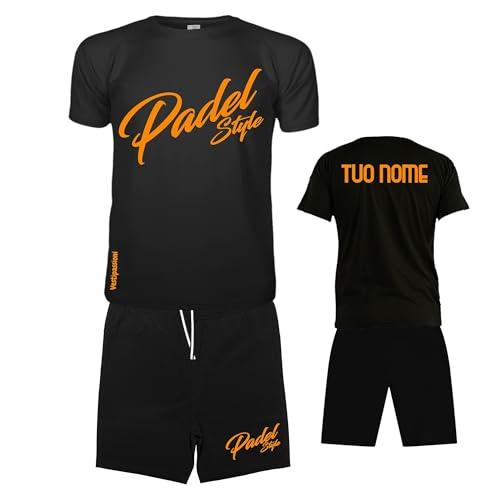 Vestipassioni Completo Padel Uomo Personalizzabile Traspirante composto da Maglia Padel Uomo e Pantaloncini Padel Uomo Con Tasche, Abbigliamento Padel Made In Italy [M, Arancione]