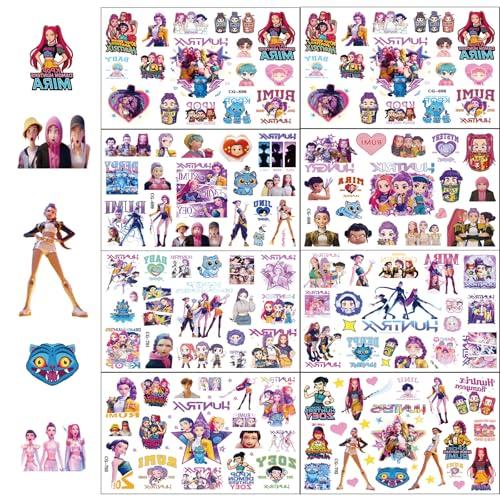 Tatuaggi Temporanei Bambini, 8 Fogli Dem0n Hun-ters Tatuaggi con Motivo Hun-trix, Trasferelli per Bambini Impermeabili, Regali di Feste di Compleanno