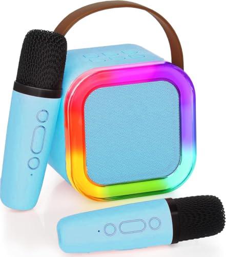 GX GARGIX Cassa Bluetooth Speaker Portatile Karaoke 1 2 Microfoni Senza Fili Effetti Voce (AZZURRO, 2 MICROFONI)
