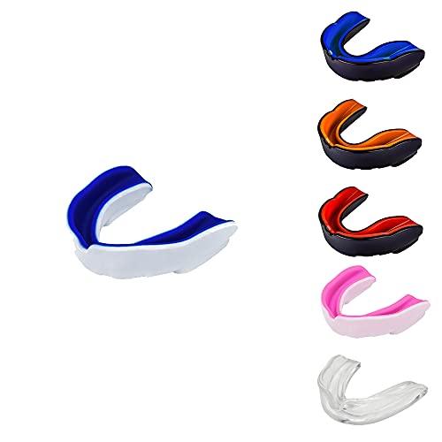 Paradenti per adulti, ragazzi e ragazzi, per tutti gli sport di contatto, per boxe, MMA, rugby, calcio, lacrosse, hockey (Blu/Bianco, Adulti sopra gli 11 anni)