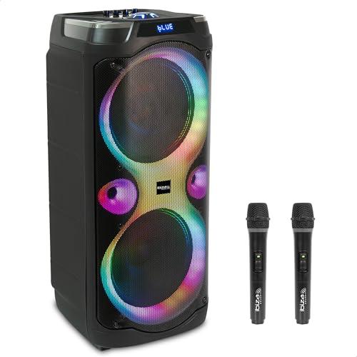 Ibiza - COLUMBA-KARAOKE - Altoparlante KARAOKE Bluetooth con 2 microfoni wireless - Cambiavoce, luci LED, funzione Talkover e Rec - Serate karaoke