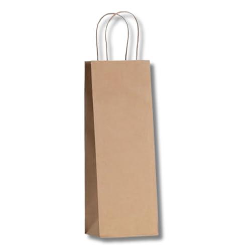 DOT Horeca Solutions 50 Shopper porta bottiglia AVANA vino Buste di Carta Sacchetti Regalo per Bottiglie con Manico 14x8x40 cm Carta Kraft Sacchetto Busta per Vino portabottiglia