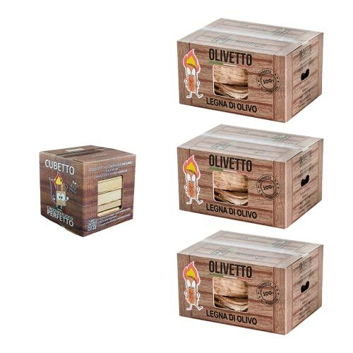 Legna da ardere di olivo + Legnetti accendifuoco (Olivetto + Cubetto) (3+1)