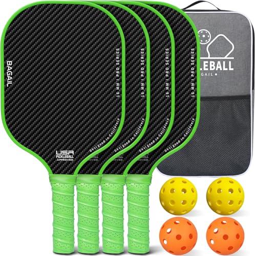 BAGAIL Set di racchette da pickleball, racchette con 4 palline, leggere - Elevato assorbimento degli urti - Ergonomiche, adatte per partite indoor e outdoor, Verde