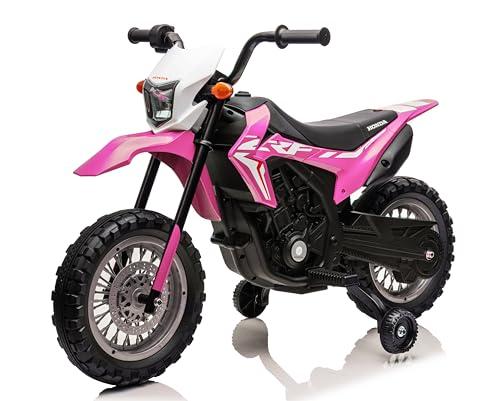 Moto Elettrica per bambini Super Cross Honda CRF250L con licenza ufficiale - Moto da Cross con Rotelle Luci e Suoni integrati (Rosa, 12V)