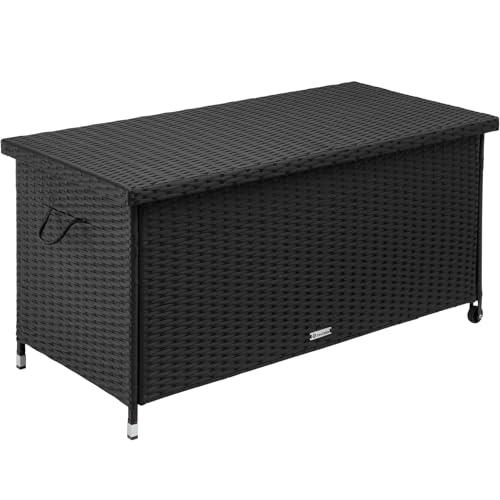 TecTake® Box Contenitore da Esterno, Telaio in Acciaio, Intreccio in Polyrattan, Pratiche Maniglie, Rotelle, Tasca Estraibile, Chiusura a Combinazione, 120x55x61,5cm, 270 L - Nero