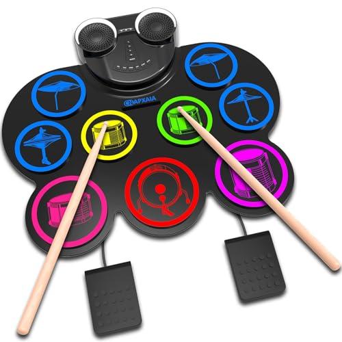 CNAPXAIA Batteria Elettronica, Batteria per Bambini in Silicone 9 Pad con Altoparlante, Supporto Cuffie /Bluetooth /MIDI ,Ideale Regali di Batteria Strumento Musicale per Bambino e Adulti