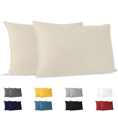 Dreamzie Federe 50x80 (Set di 2) - Beige - Federe Cuscino 50x80 cm - 100% Jersey di Cotone - Federa da Cuscino - Copri Cuscino per Letto - Fodera Protezione per Cuscino