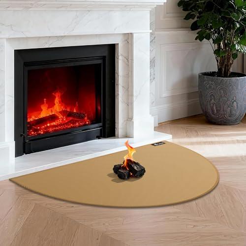 FLASLD Tappeto a prova di fuoco per camino, 71 x 122 cm, semicircolare protegge i pavimenti da scintille e braci, marrone