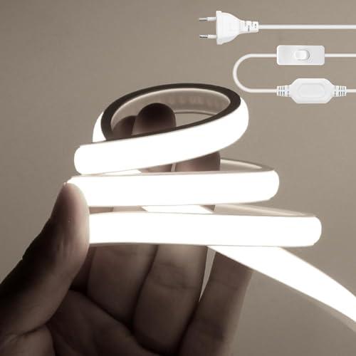 Wisada Striscia LED Neon COB 220V, IP65 Impermeabile Flessibile, 288LED/m 1m Luce Bianca 6000K Striscia LED FCOB con Interruttore, Illuminazione Camera da Letto Cucina Soggiorno