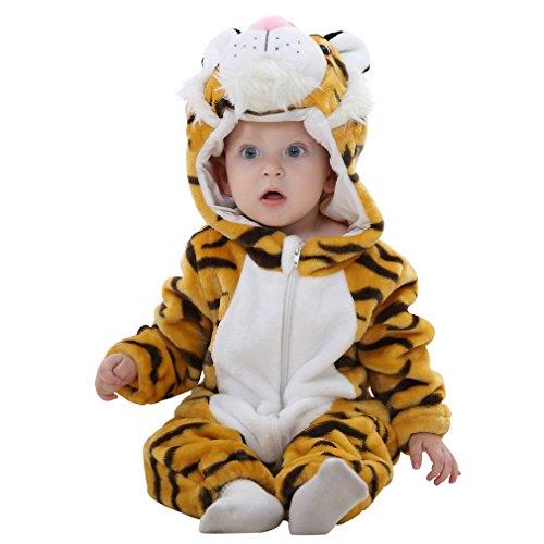 COOKY.D Neonato con Cappuccio Romper Flanella Autunno Inverno Onsie Tuta Manica Lunga per Bambini Ragazze Ragazzi,12-18 Mesi,Tiger