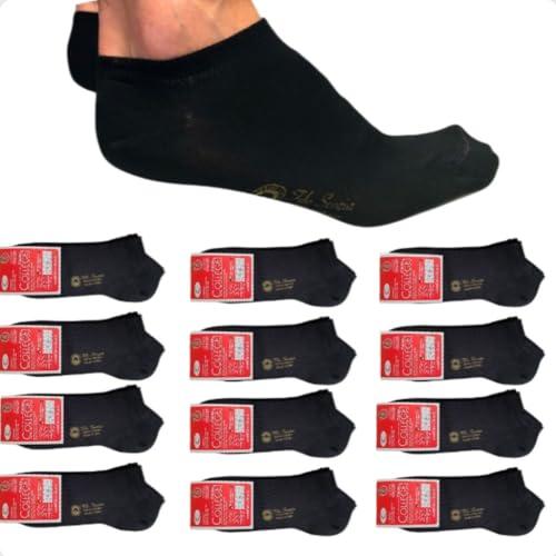 Infinity - 12 Paia Calze Fantasmini Uomo Donna, Calze Filo di Scozia Uomo Corte in Puro Cotone Elasticizzato, Calzini Donna Estivi, Calzini Invisibili Corti 100% Made in Italy (Nero, 43-46)