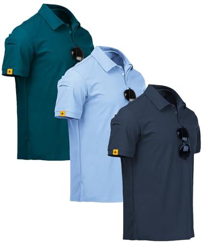 ZITY 3 Pack Polo Uomo Manica Corta Tshirt Traspirante ad Asciugatura Rapida Uomo Polo Estiva Camicia Sportiva Casual Camicia da Golf Regular Fit(2XL Blu Scuro Türkis Blu Luna)