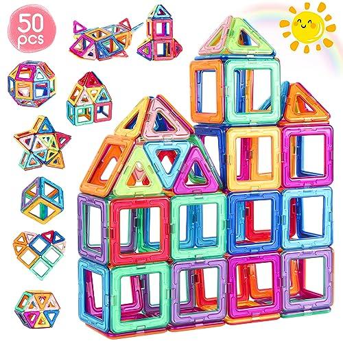 aaczly Costruzioni Magnetiche 50 Pezzi Blocchi Magnetici per Bambini 3D Blocco Magnetico Bambini Costruzioni Giocattolo Magnetiche Educativi Calamite Montessori per Bambini 3 4 5 6 7 8 Anni