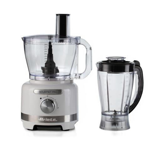 Ariete 1782 Gourmet Pro Moderna, Robot da cucina, Tritatutto 3L, Frullatore 2L, 2 velocità + Pulse, Set di lame + Disco in acciaio inox, Accessorio spremiagrumi, Bianco