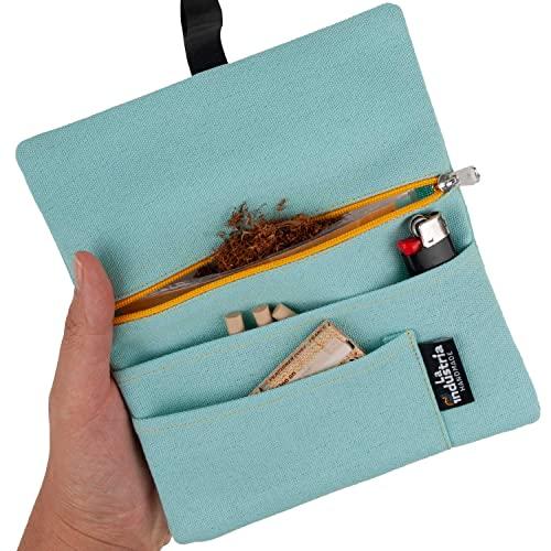 Borsello portatabacco idrorepellente - Astuccio porta tabacco, cartine, filtri e accendino (Aqua)