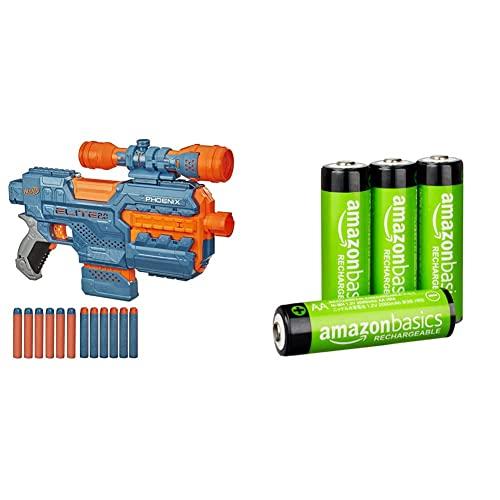 Hasbro Nerf Elite 2.0-Phoenix CS-6, E9961EU4, 4 batterie AA & Amazon Basics - Batterie AA ricaricabili, pre-caricate, confezione da 4 (l’aspetto potrebbe variare dall’immagine)