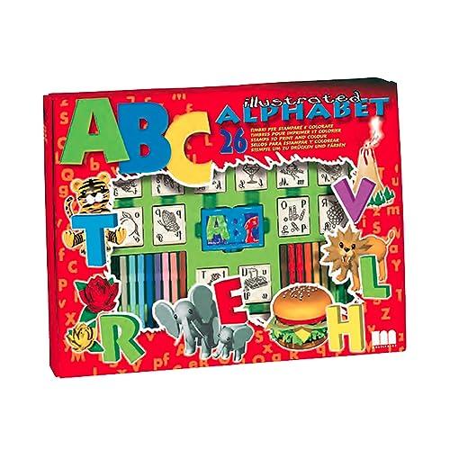 Mumtiprint 1932M - Scatola Regalo con Timbri dell'Alfabeto in Legno e Gomma da Stampare e Colorare