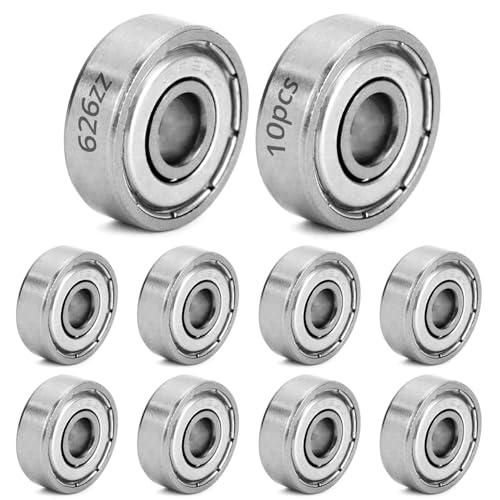 QWORK® 10 Pezzi Cuscinetti a sfere 626ZZ, cuscinetto a gola profonda in miniatura a doppia schermatura in metallo, 6x19x6mm, acciaio al carbonio