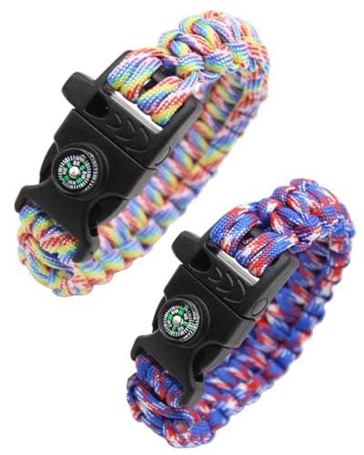 KGDUYC 2 pezzi Bracciale in corda di paracadute intrecciata,bracciale di sopravvivenza all'aperto,bracciale in corda di paracadute multiuso,fischietto,bussola(come mostrato nella figura 2)