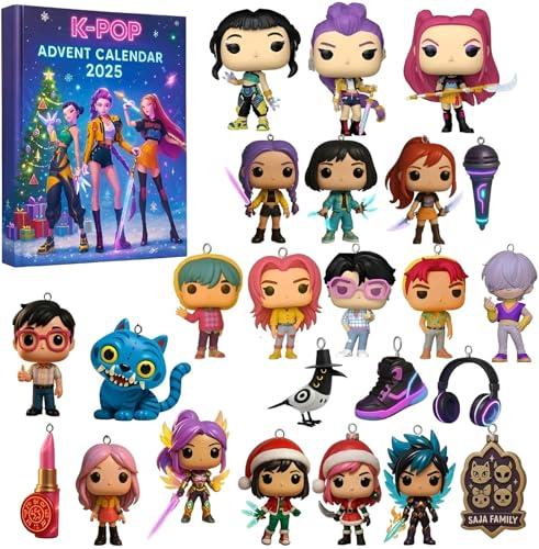 Generico Huntrix Kpop Calendario dell'Avvento 2025, 24 Giorni Calendario Avvento Anime con Portachiavi, Advent Calendar Kpop per Adulti e Bambini, Decorazioni Natalizie e Idee Regalo