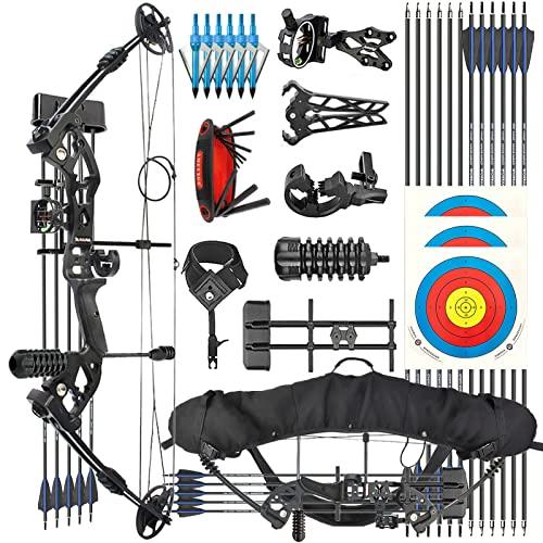 ZSHJGJR Kit Arco Compound per Adulti Principianti 30-60 libbre Tiro con l'arco Kit Archi Arco compound con Accessori frecce Arco compound da caccia Professionale Competizioni Compound bow (Nero)