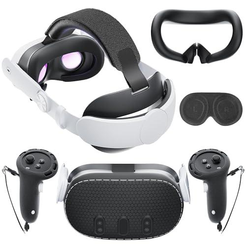 Mytrix 6 in 1 Set Head Strap for Quest 3, VR Accessory Set for Oculus Quest 3 Accessories Include Elite Strap Replacement, Controller Grip Leather Cover, VR Shell Cover, Face Cover, Lens Cover