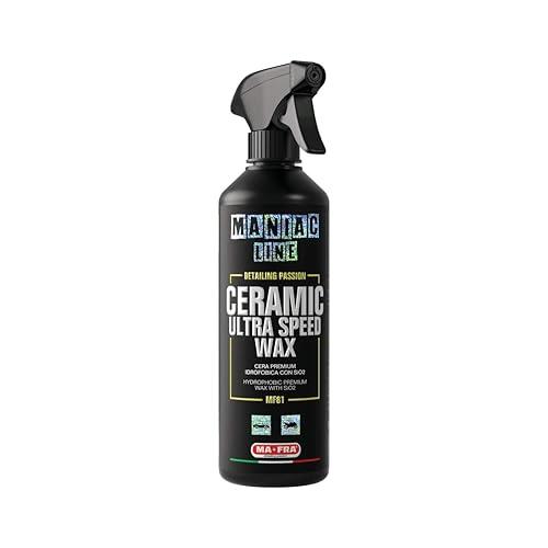 Ma-Fra, Maniac Car Detailing Line,Formato 1L, Ceramic Ultra Speed Wax, Cera Premium Spray Sigillante Idrofobica con Polimeri Ceramici SiO2 per Carrozzeria Auto, Crea Scudo Protettivo Autopulente