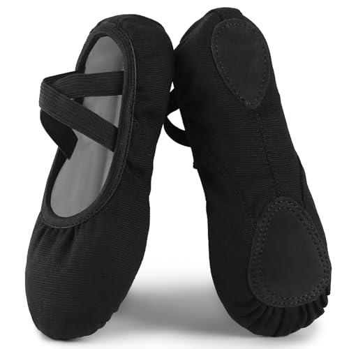 Acfoda Scarpette Danza Classica Tela Scarpe Ballo Ballerina Mezza Punta Ginnastica Ritmica Suola Spezzata Antiscivolo per Bambina Ragazze Nero 32