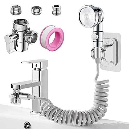 Roscid Set Doccetta per Lavandino con Tubo Doccia Estensibile 3M, Set Soffione Doccia con Tubo per Lavandino, Doccino per Doccia, Bagno, Cucina, Bidet, Tubo Grigio