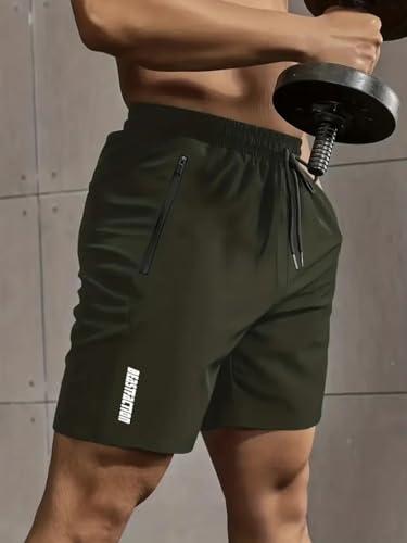 Pantaloncini da Corsa da Uomo, ad Asciugatura Rapida, Pantaloncini da Trekking Elastici in Vita con 2 Tasche con Cerniera, Casual da Viaggio all'aperto, Verde, M