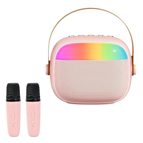 Macchina per Karaoke più 2 Microfoni Wireless, Mini Macchina per Karaoke con Luce LED, Altoparlante musicale Bluetooth portatile per Feste in casa/KTV, All'aperto, Viaggi