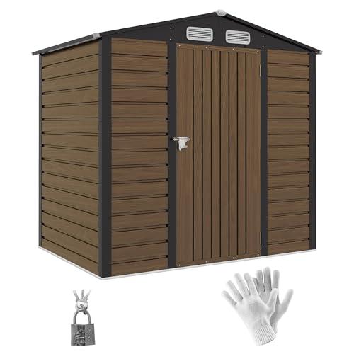 Outsunny Casetta da Giardino 1.9x1.3 m in Acciaio, Capanno Porta Attrezzi in Lamiera con Prese d'Aria e Catenaccio, Colore Quercia