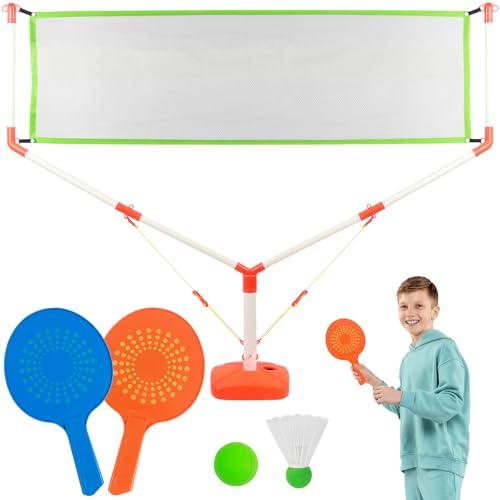 deAO Set Badminton Bambini con Rete - Racchette Tennis Junior, Gioco Sportivo con 1 Volano + 1 Palla Morbida, Attrezzatura Interni/Esterni - Regalo Perfetto per Sport all'Aperto