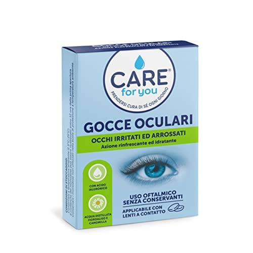 CARE for you, Gocce Oculari - Collirio Monodose per Occhi Irritati ed Arrossati, Azione Rinfrescante e Idratante, a Base di Acqua Distillate di Fiordaliso e Camomilla, 10 Flaconcini x 0,5 ml