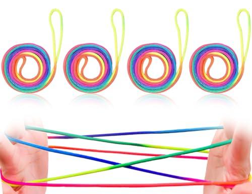 KAPSING Confezione da 4 Giochi con le Dita per Bambini - Corda Arcobaleno 1,6 m x 3 mm - Piccolo Regalo