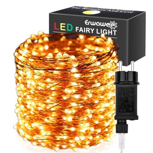 Erwawee Luci di Natale, 100M Catena luminosa Filo di rame Esterno Interno Natalizie decorazioni