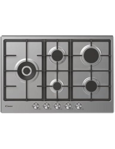Candy Moderna Piano Cottura a Gas 5 Fuochi, Acciaio Inossidabile, Bruciatore a Doppia Corona, Griglie Lavabili in Lavastoviglie, AxLxP 0,8x74,5x51 cm, Color Inox - CHG7WL4WTX